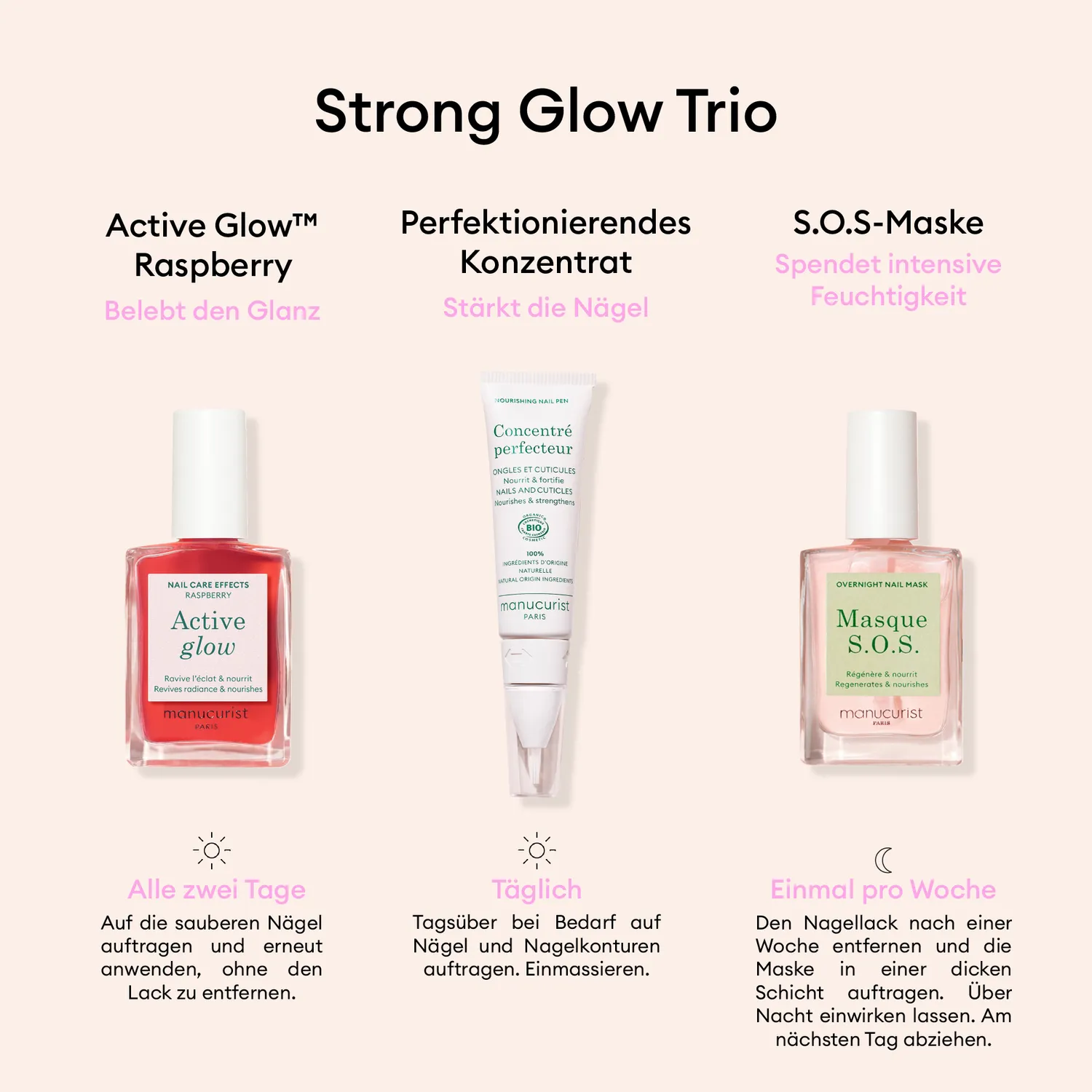 Manucurist Strong Glow Trio neglepleiesett 3 deler