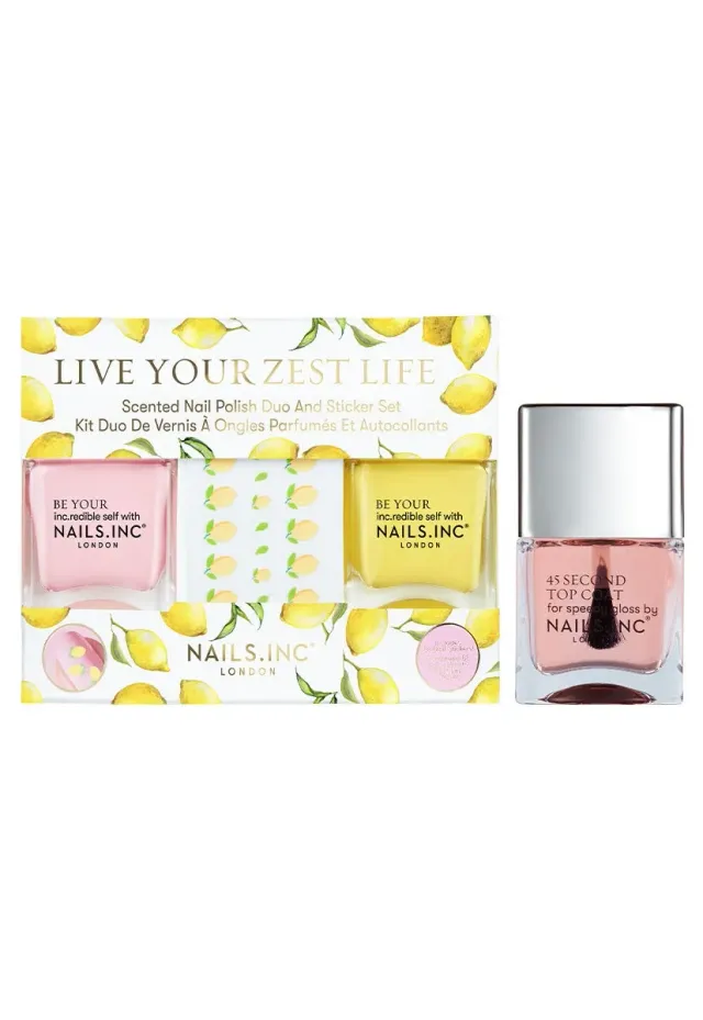 Nails Inc Live Your Zest Life neglelakk toppcoat sett krem
