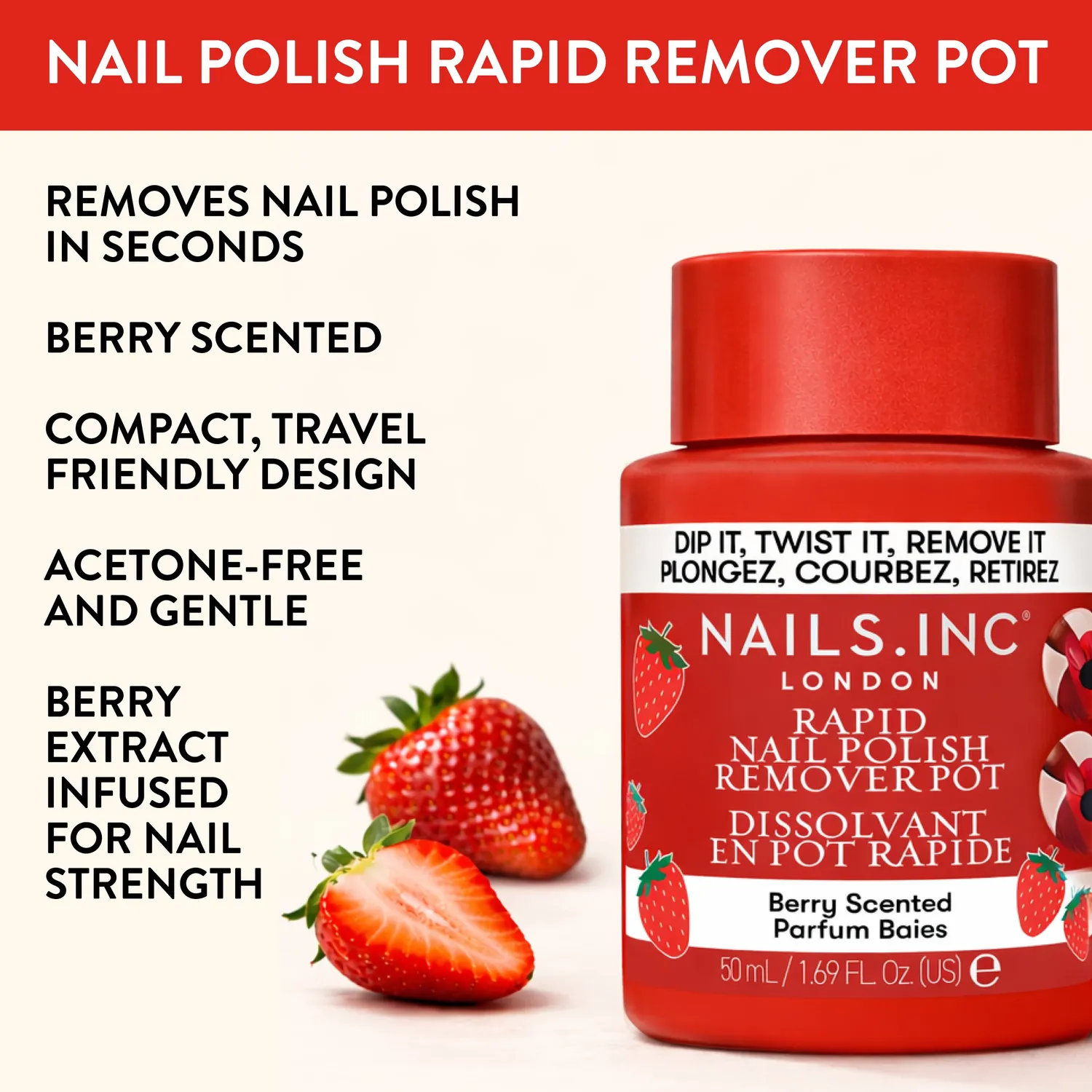 Nails Inc Berry Scented neglelakkfjerner potte bærduft