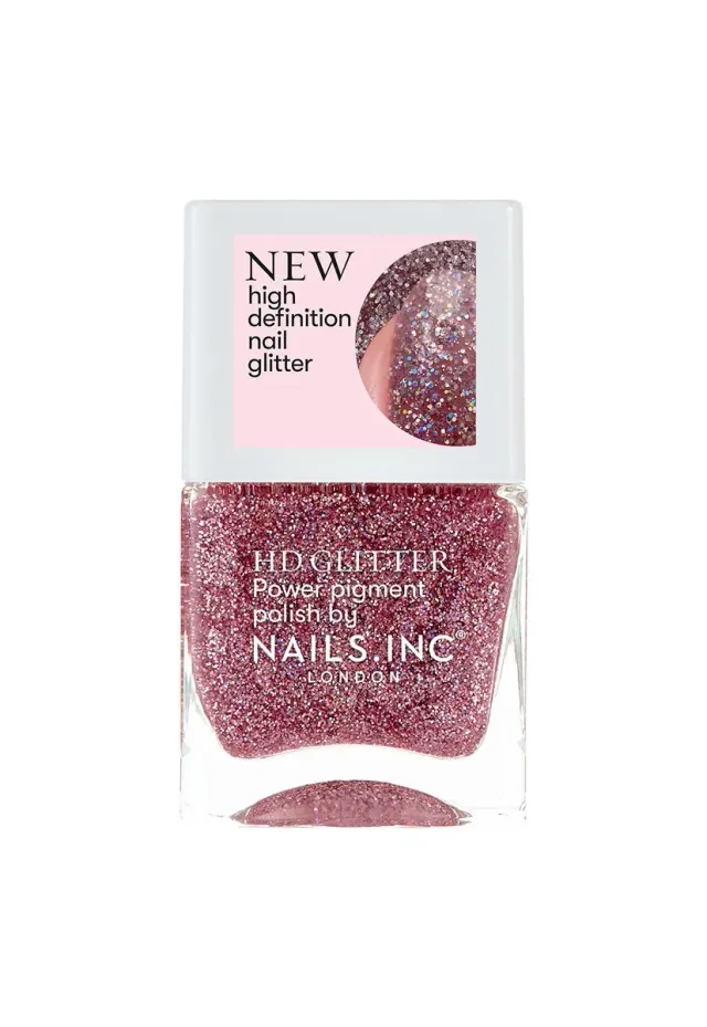 Nails Inc London HD Glitter neglelakk All Amped Up rosa glitter