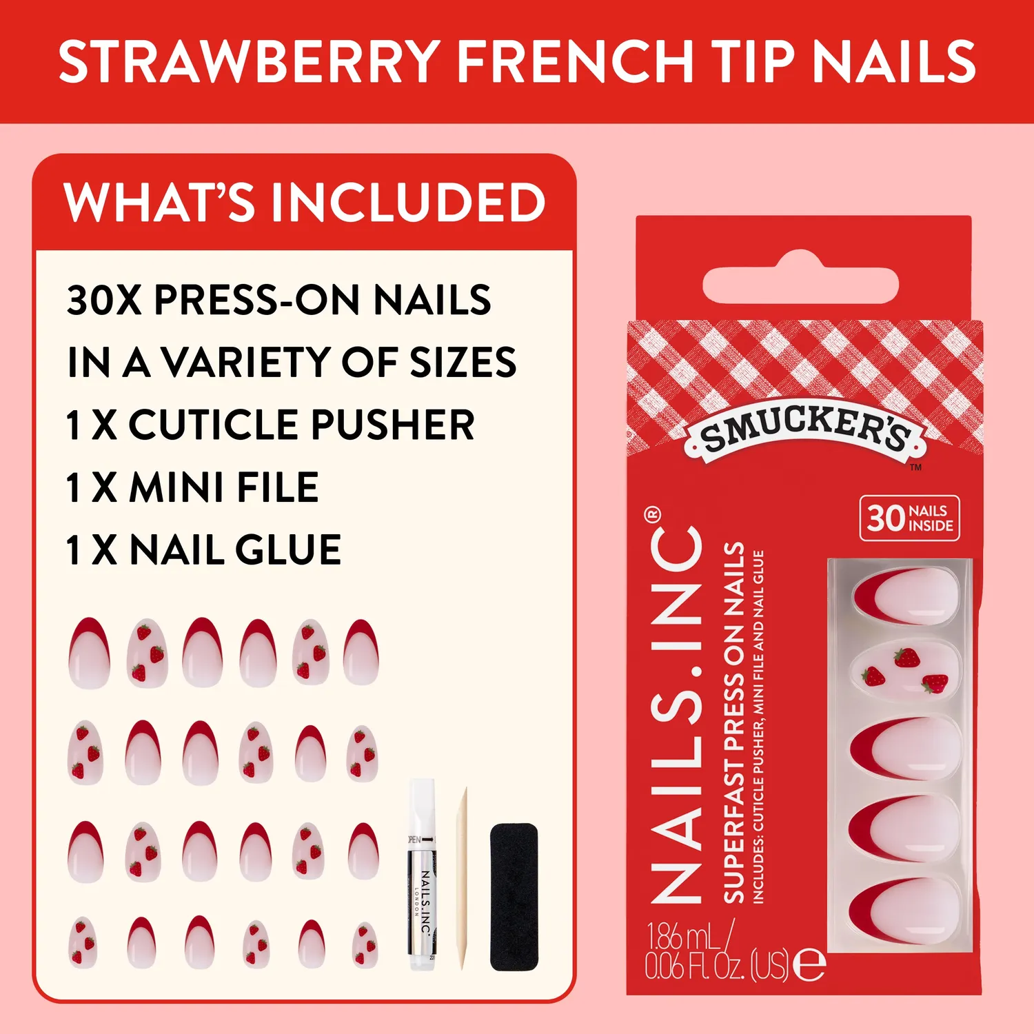 Nails Inc Strawberry Picked French Tip løsnegler