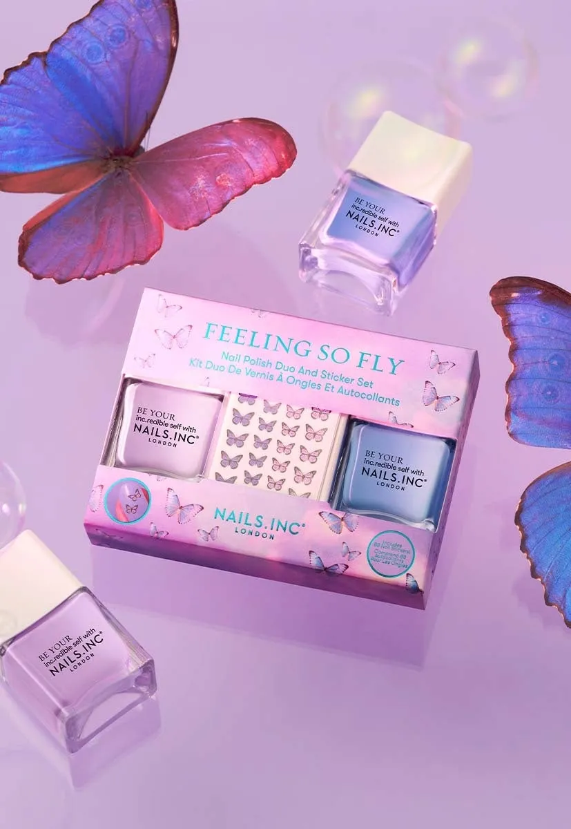 Nails Inc London Feeling So Fly neglelakksett med stickers lilla