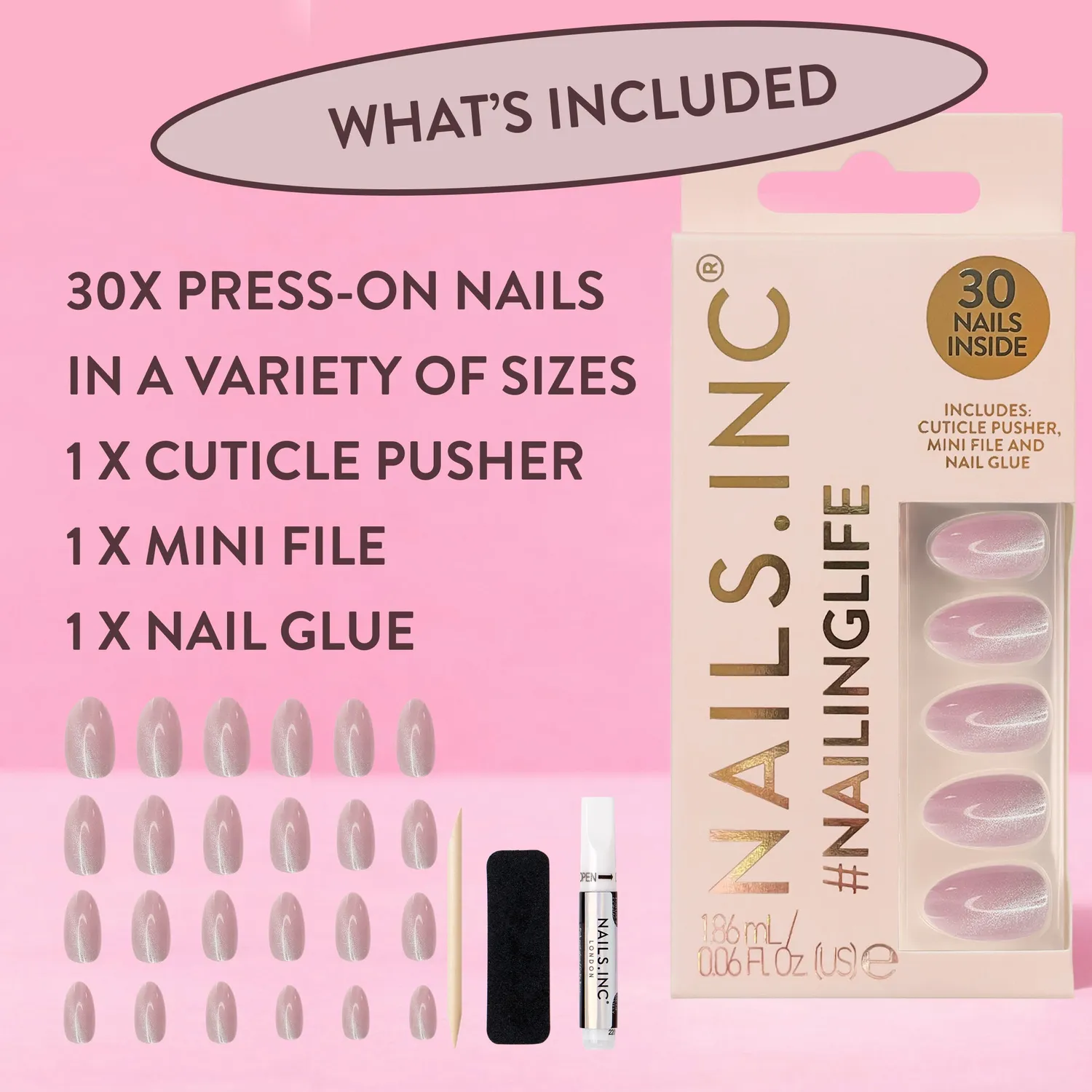 Nails Inc Kylie Coded Pink Cat-Eye løsnegler US