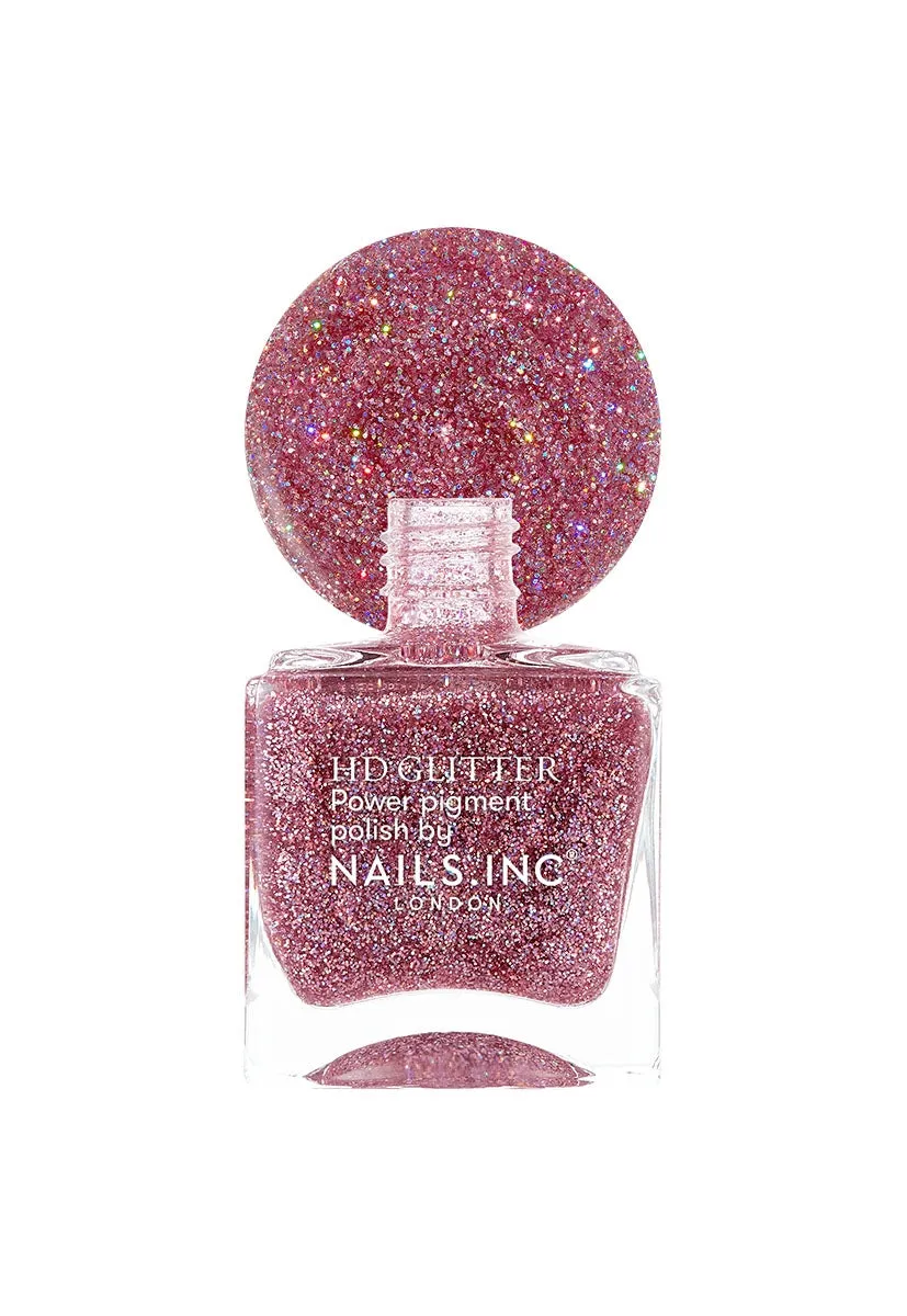 Nails Inc London HD Glitter neglelakk All Amped Up rosa glitter