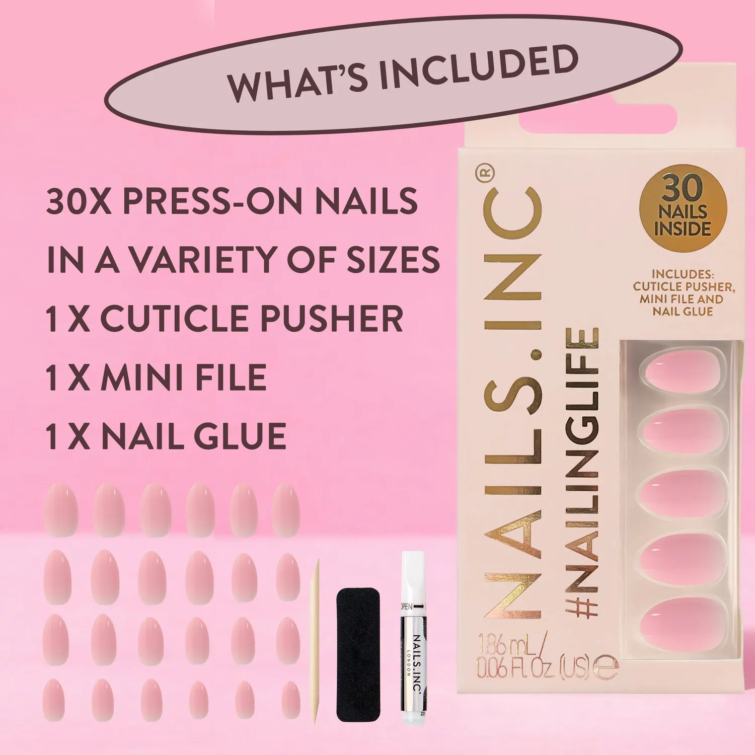 Nails Inc Totally Taylor løsnegler Classic Pink holdbar