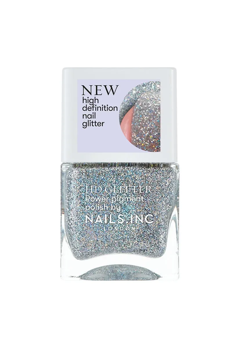 Nails Inc Ring Light Ready glitter neglelakk sølv langvarig