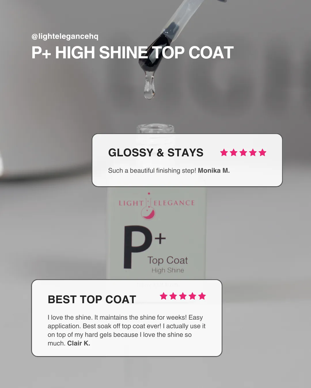 Light Elegance P+ High Shine toppcoat 10 ml soak-off glans
