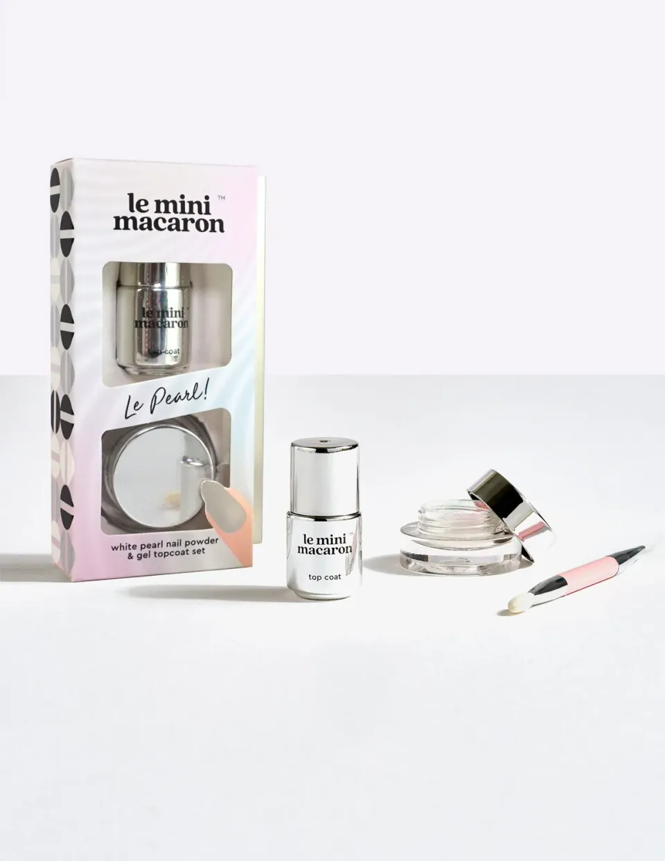 Le Mini Macaron Le Pearl neglepulver sett hvit perlemor