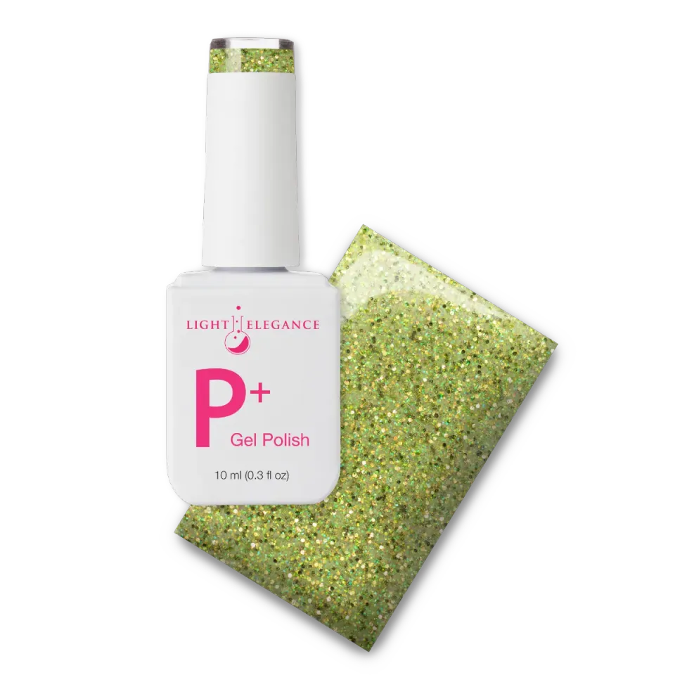 Light Elegance P+ Peace and Love glitter gel neglelakk 10 ml limegrønn