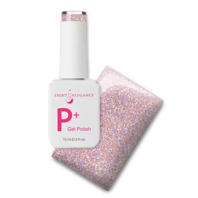 Light Elegance P+ Over the Moon gellakk 10 ml babyrosa glitter