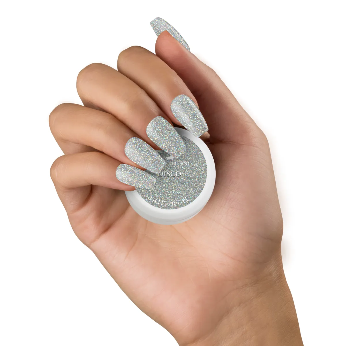 Light Elegance Disco Glitter Gel 10 ml sølv full dekkevne