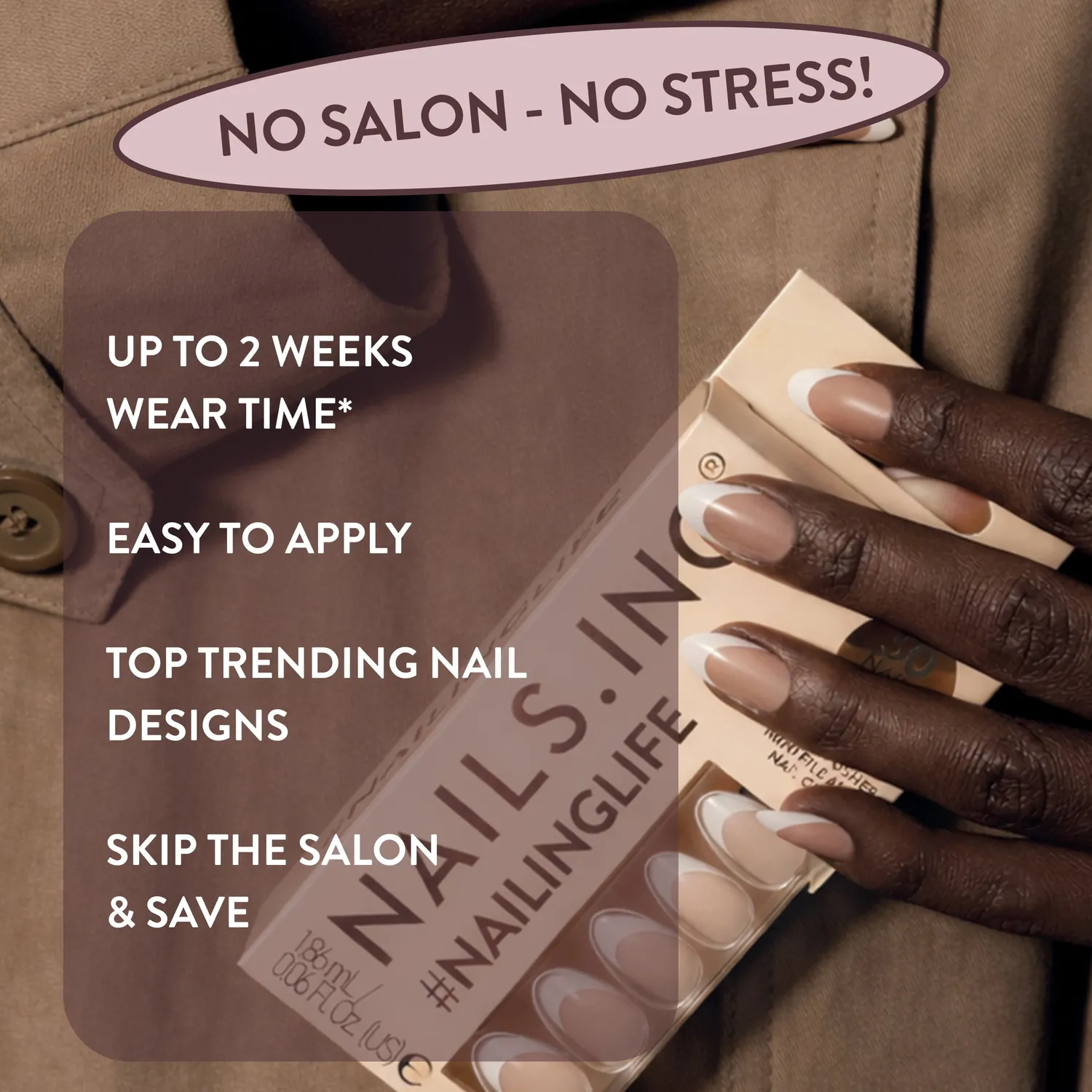 Nails Inc Gracie press-on negler almond french