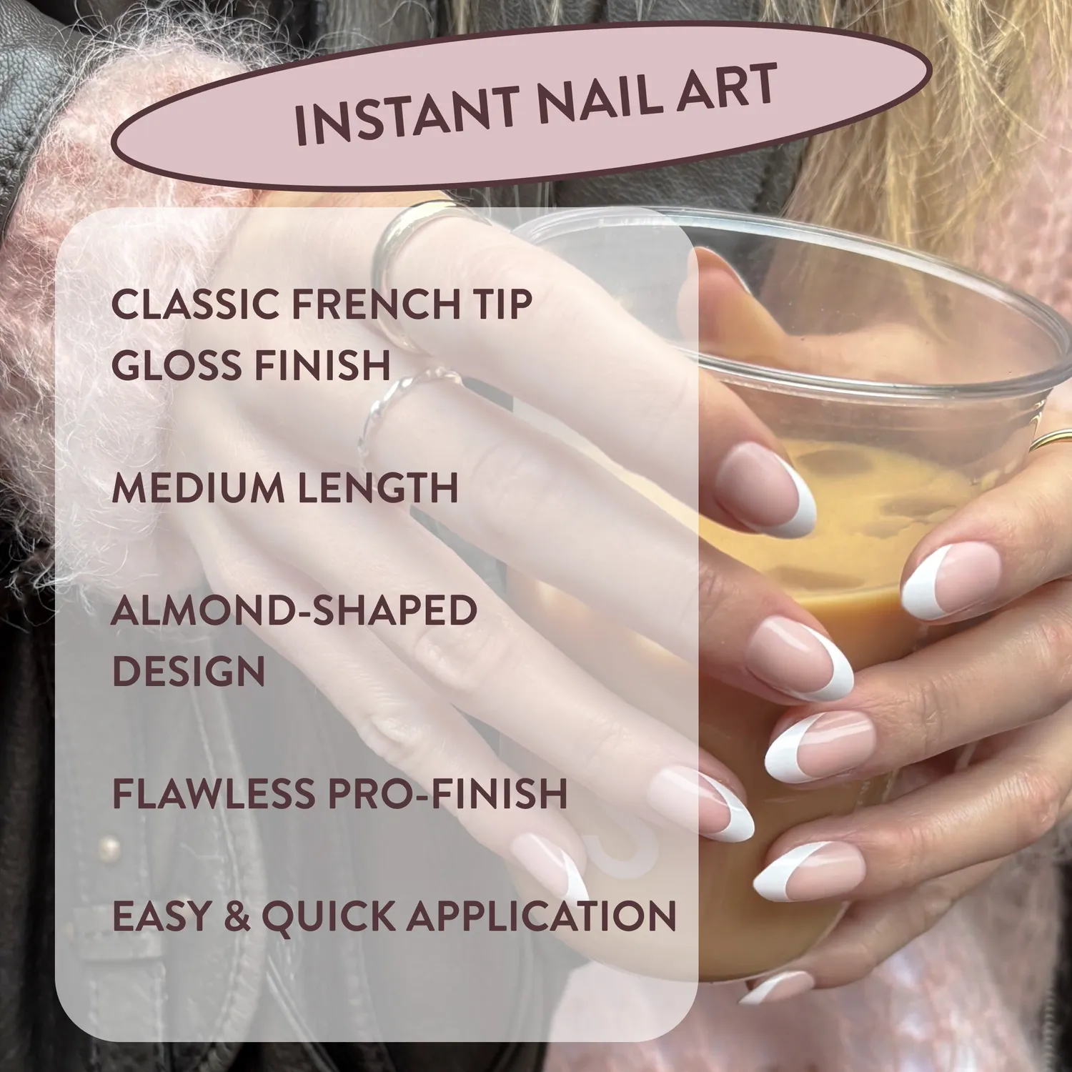 Nails Inc It's Giving Gracie løsnegler almond french tip
