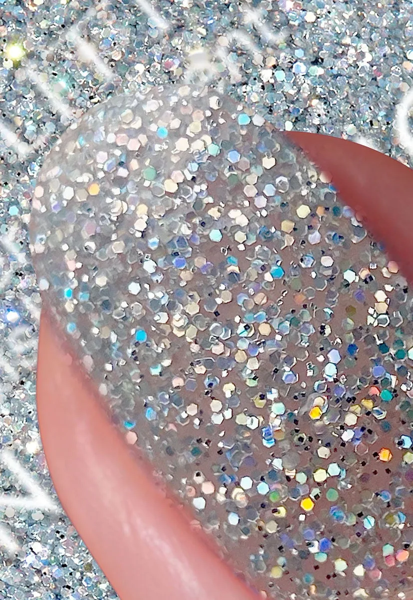 Nails Inc Ring Light Ready glitter neglelakk sølv langvarig