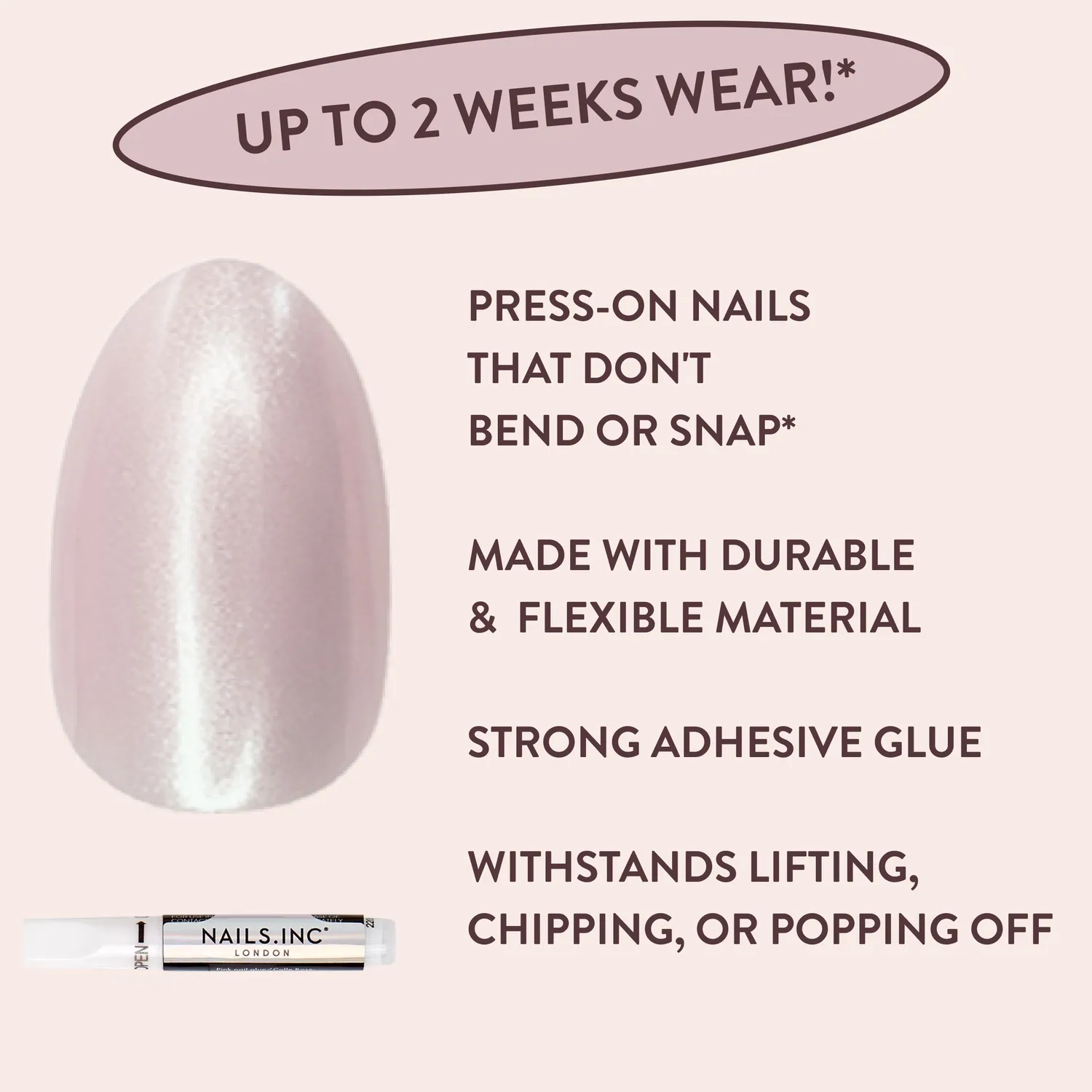 Nails Inc London Just Like Hailey press-on negler chrome rosa