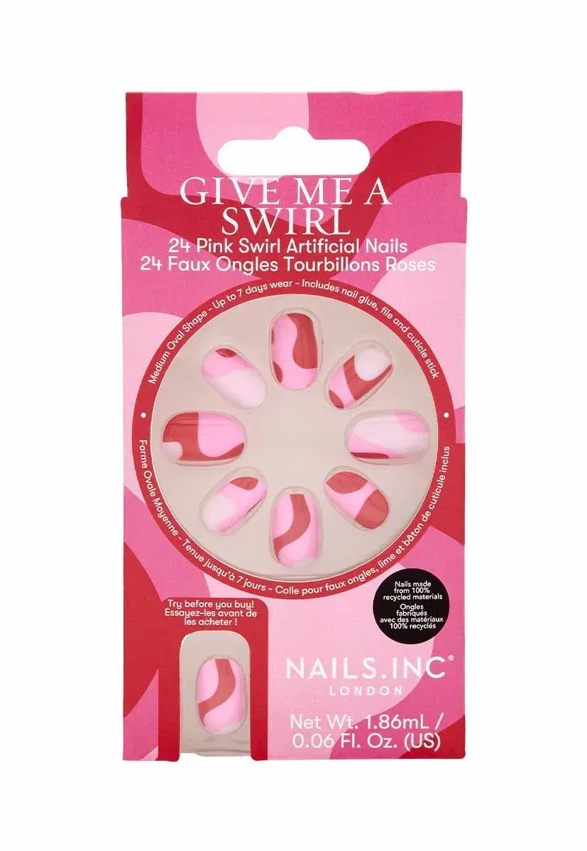 Nails Inc Give Me A Swirl kunstige negler rosa swirl