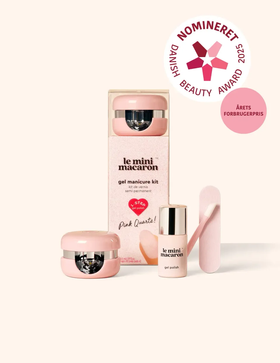 Le Mini Macaron Pink Quartz gelmanikyrsett med lampe 10-14 dager