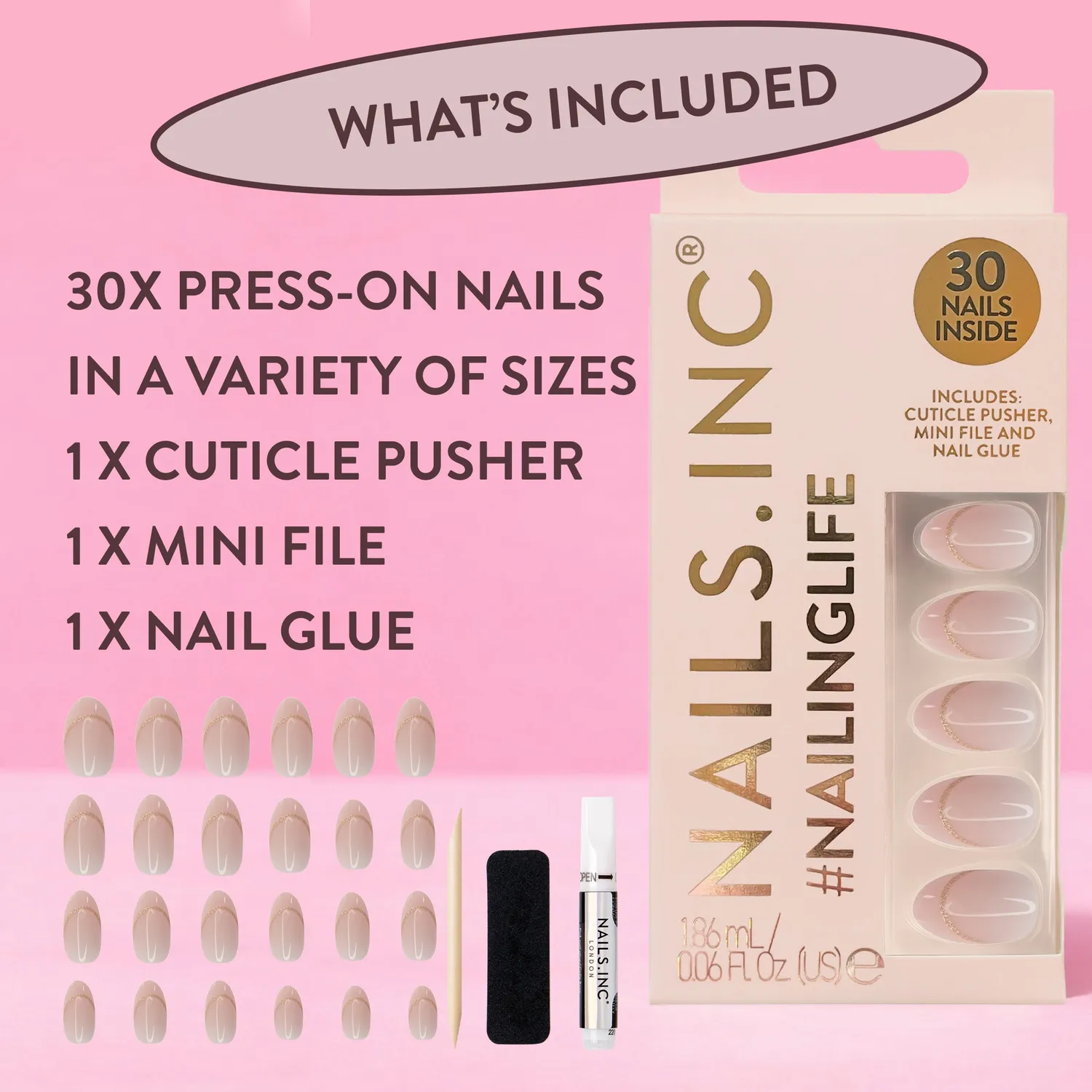 Nails Inc London Sabrina Gold French press-on negler
