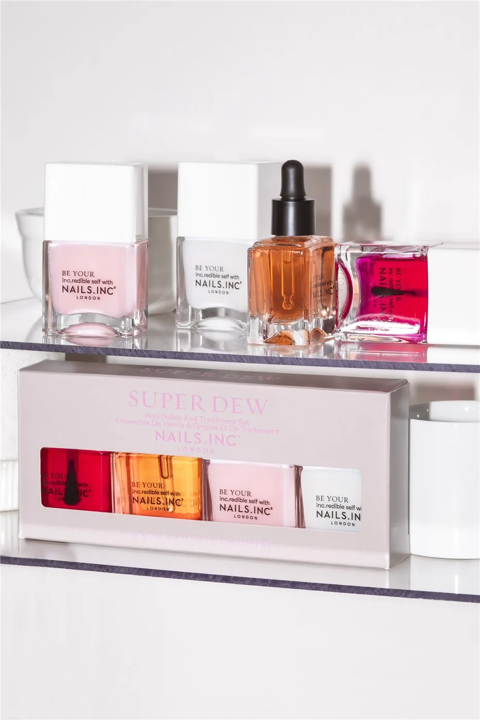 Nails Inc London Super Dew neglelakksett 4-pk fuktgivende glans