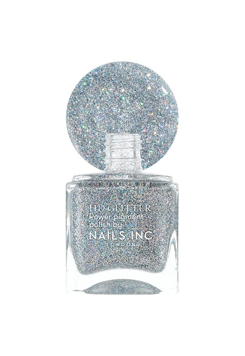 Nails Inc Ring Light Ready glitter neglelakk sølv langvarig