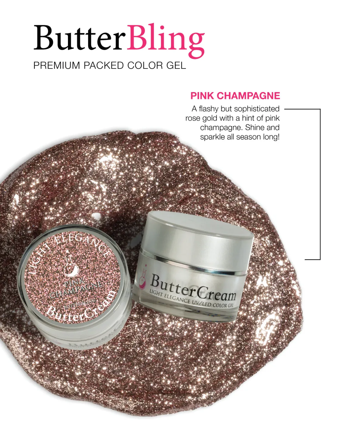 Light Elegance ButterBling Pink Champagne gel neglelakk roségull