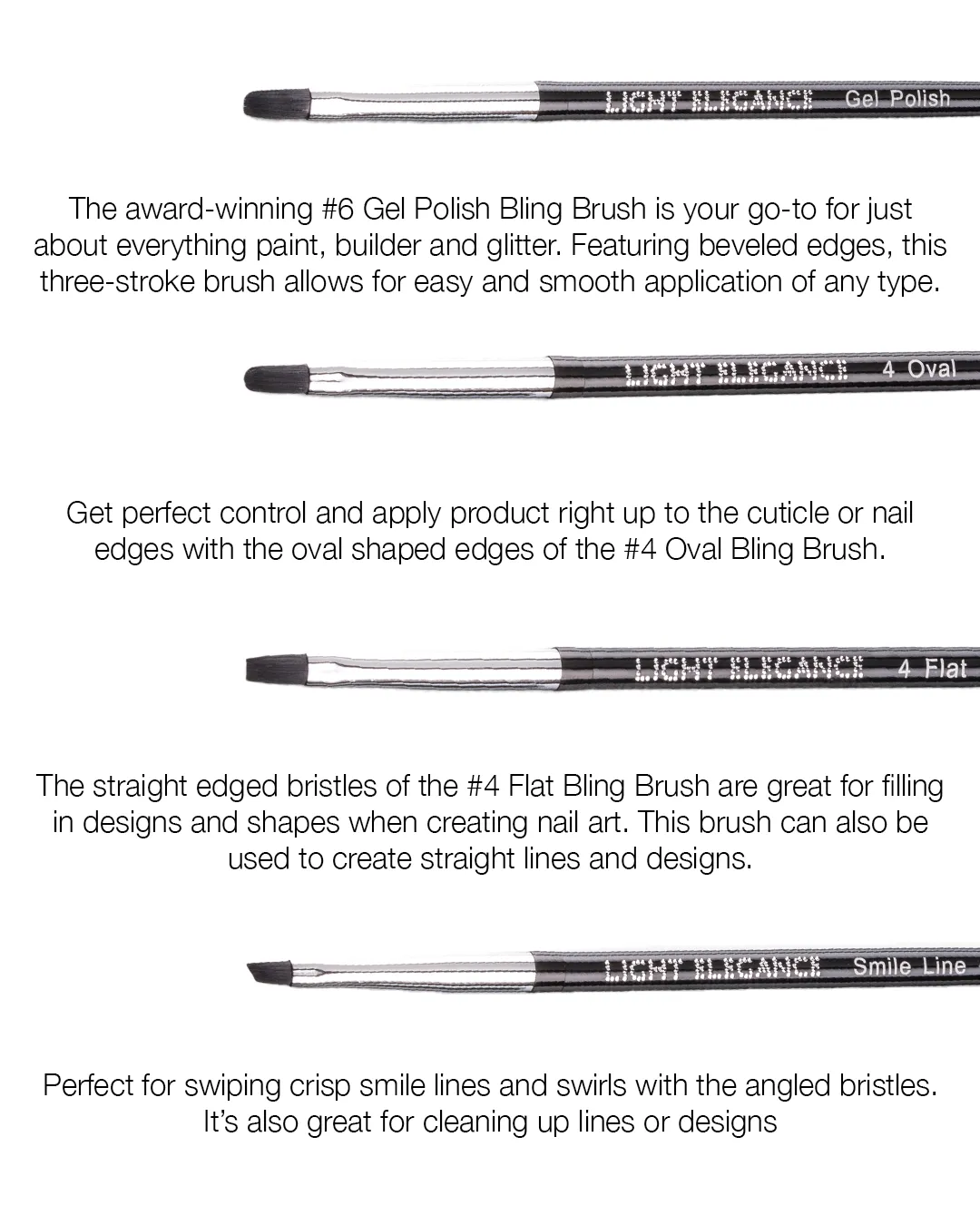 Light Elegance Bling Brush neglepenselsett 4 stk gele