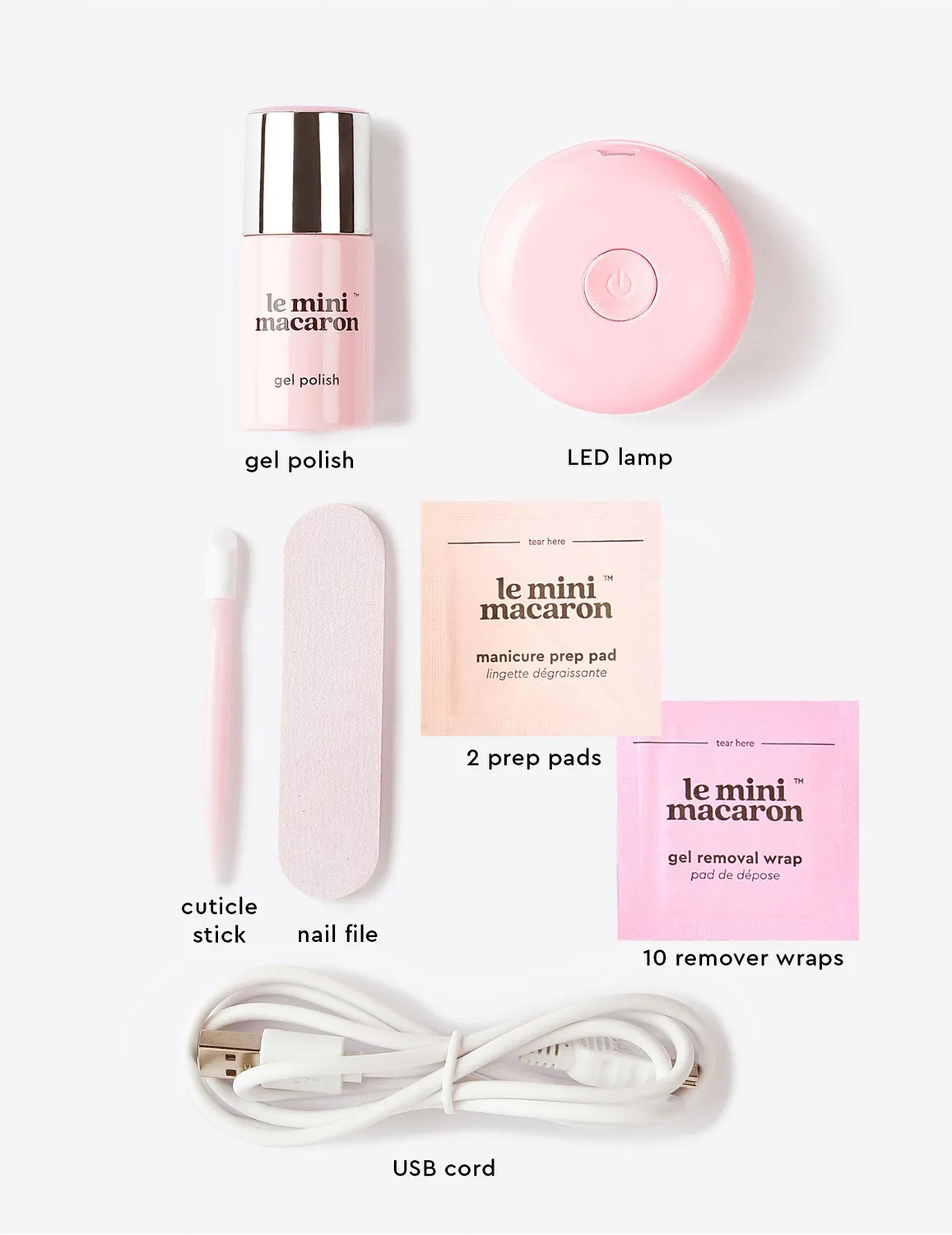 Le Mini Macaron Pink Quartz gelmanikyrsett med lampe 10-14 dager
