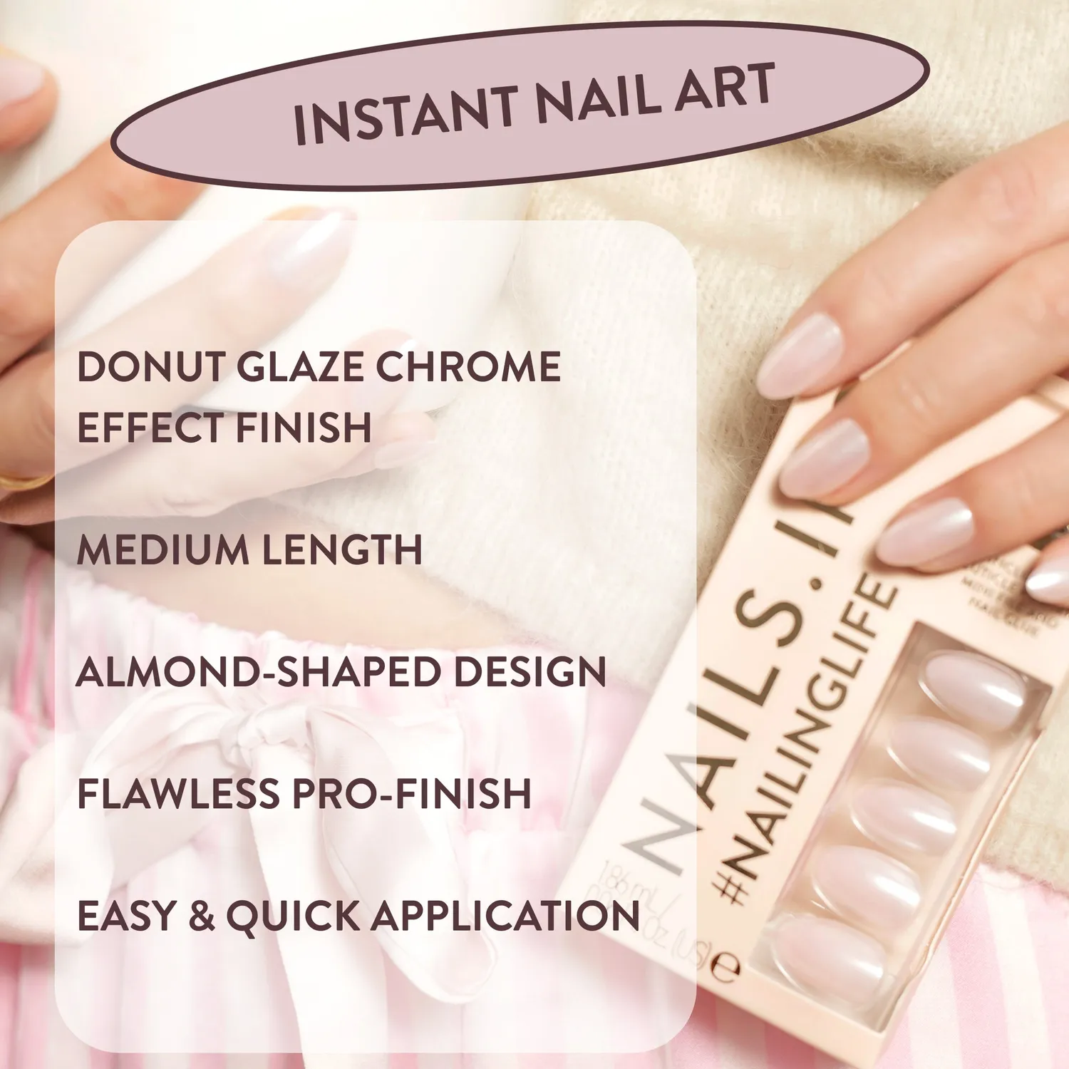 Nails Inc London Just Like Hailey press-on negler chrome rosa
