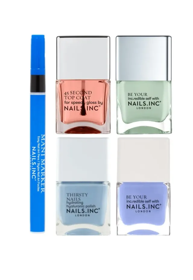 Nails Inc True Blues neglelakksett 5-pk blå krem