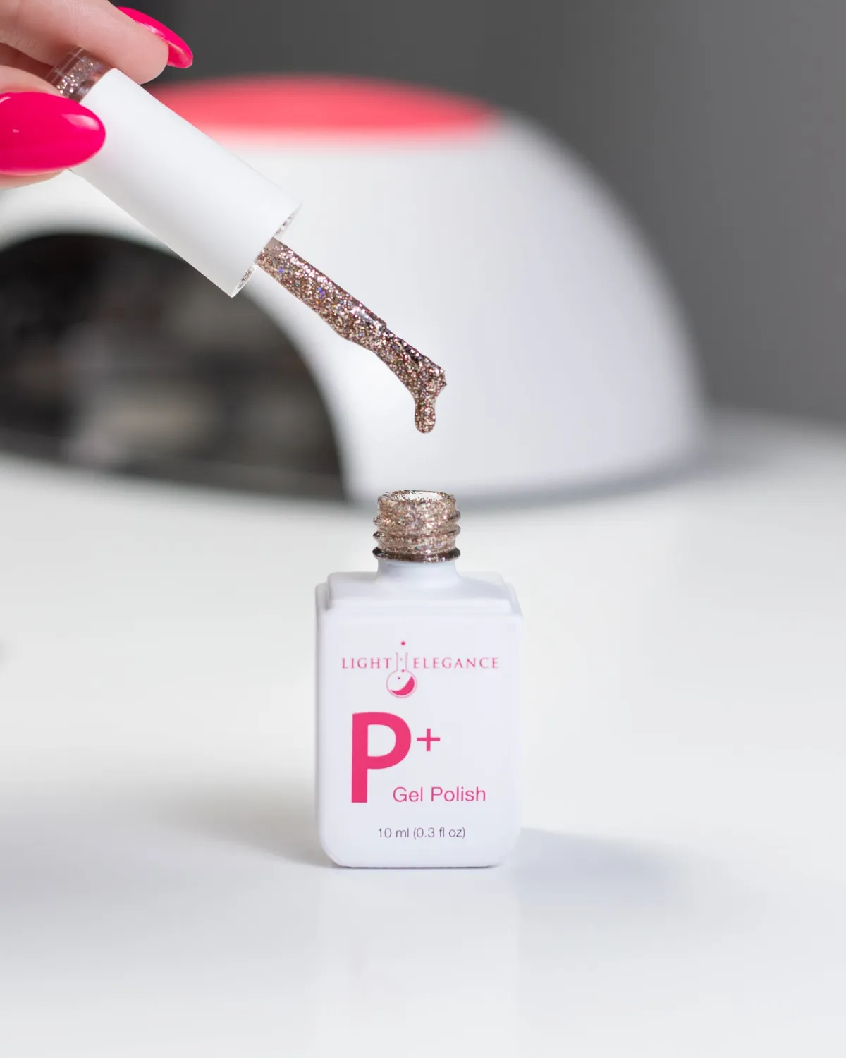 Light Elegance P+ Champagne glitterlakk 10 ml rosegull