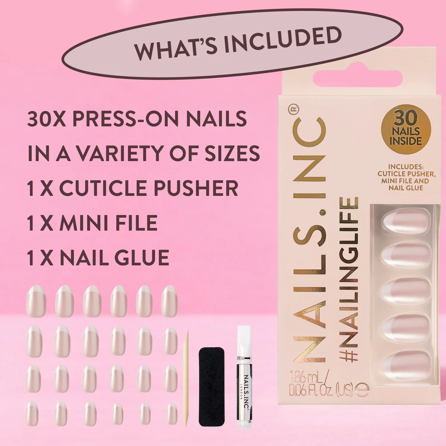 Nails Inc London All Out Olivia press-on negler french