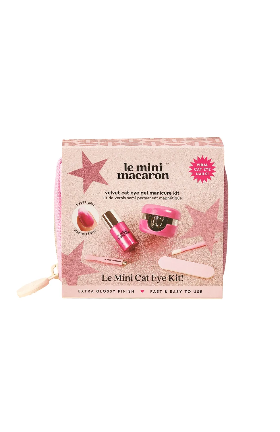 Le Mini Macaron Velvet Cat Eye gelsett med lampe rosa