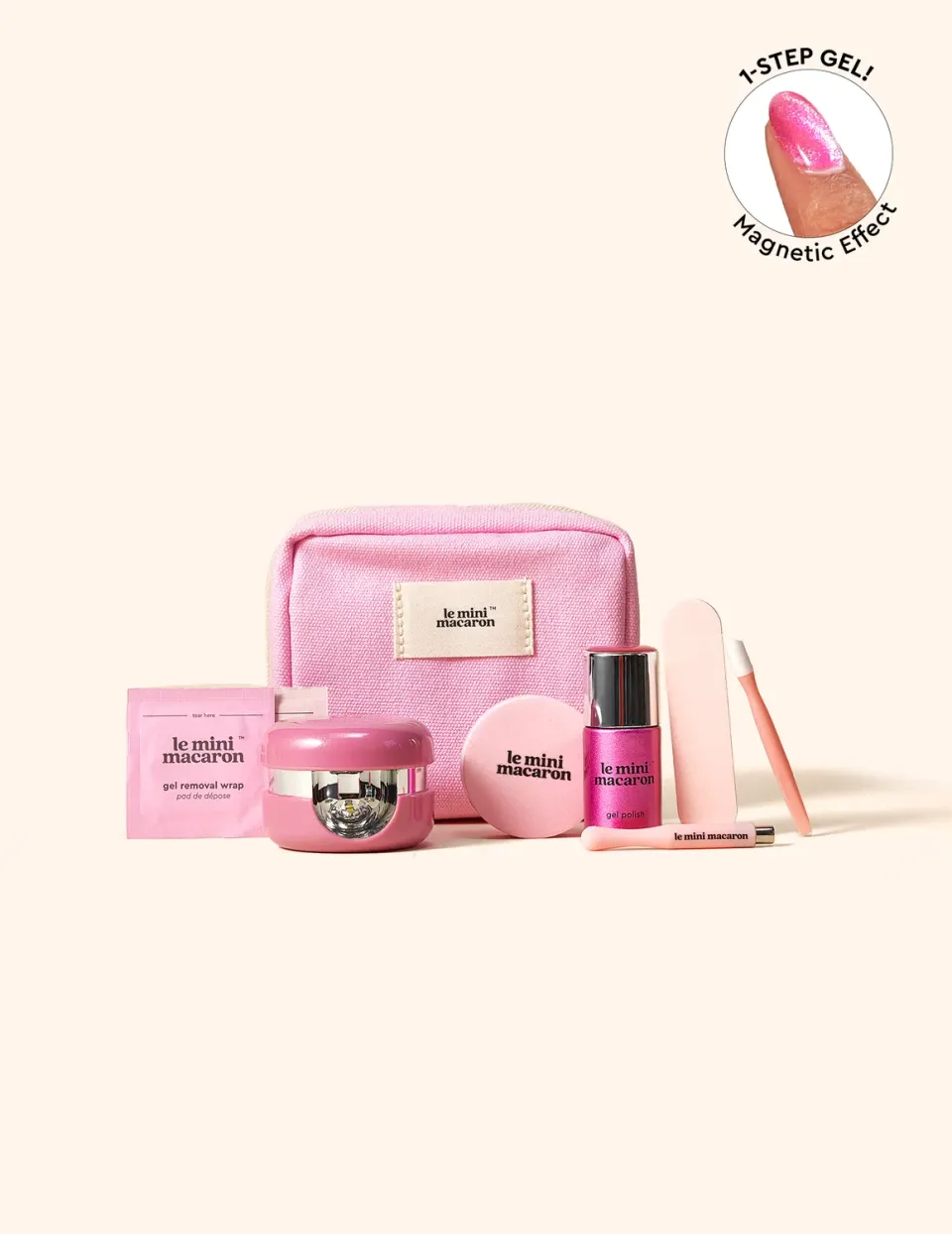 Le Mini Macaron Velvet Cat Eye gelsett med lampe rosa